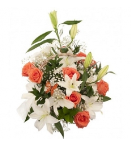 Coral Paradise - Bouquet of Lilies and Roses
