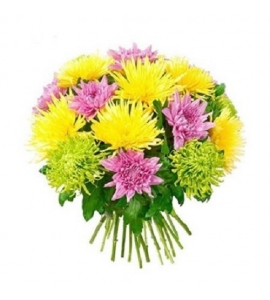 Букет из 15 разноцветных хризантем „Настроение“