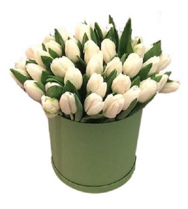 Белые тюльпаны в коробке „Империя“ F0515