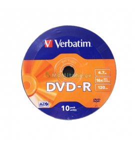 კომპაქტური დისკი, VERBATIM DVD-R, 16X 4.7GB, MATT SILVER