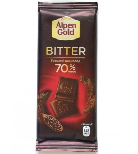 85გრ. მწარე შოკოლადის ფილა, 70% შავი, პლიტკა, შოკოლადი, Alpen Gold, ალპენ გოლდი. შოკოლადები, ტკბილეული.