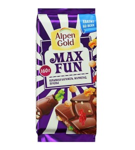 copy of 160 გრ. მაქს ფანი, რძიანი კარამელით შოკოლადის ფილა Max Fun Alpen Gold ალპენ გოლდი, მაქსფანი, პლიტკა