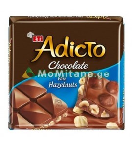 60გრ. თხილით, რძიანი შოკოლადი, შოკოლადის ფილა, ADICTO. პლიტკა