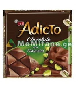 60გრ. ფისტაშკით, რძიანი შოკოლადი, შოკოლადის ფილა, ADICTO. პლიტკა