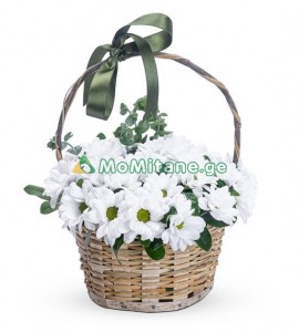 თეთრი ქრიზანთემების თაიგული კალათში  FI0114 , ყვავილი , ყვავილები