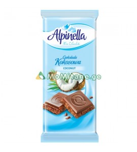 90გრ. შოკოლადი ალპინელა , რძიანი ქოქოსის ფანტელით , პლიტკა , ტკბილეული , Terravita .