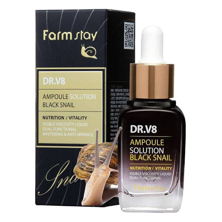 Farm Stay DR.V8 Black Snail Serum ლოკოკინას სახის შრატი 30მლ